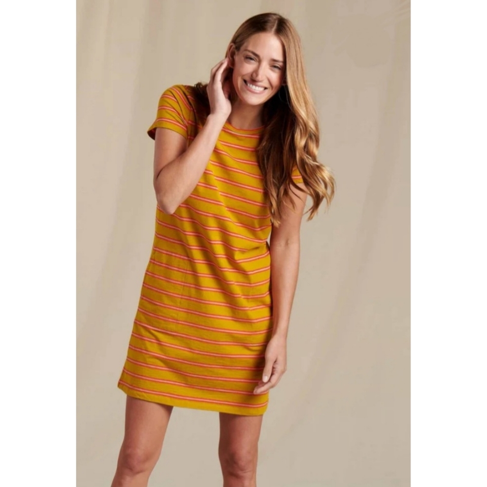 Toad&Co Windmere II Short Sleeve Dress in Pike 90s Stripe Size XS